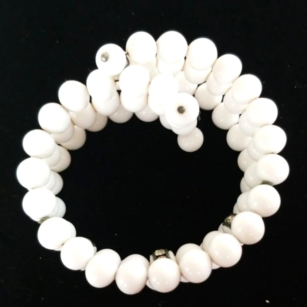 Vintage 1950s Mid Century Glass Bead Rhinestone Wrap Bracelet